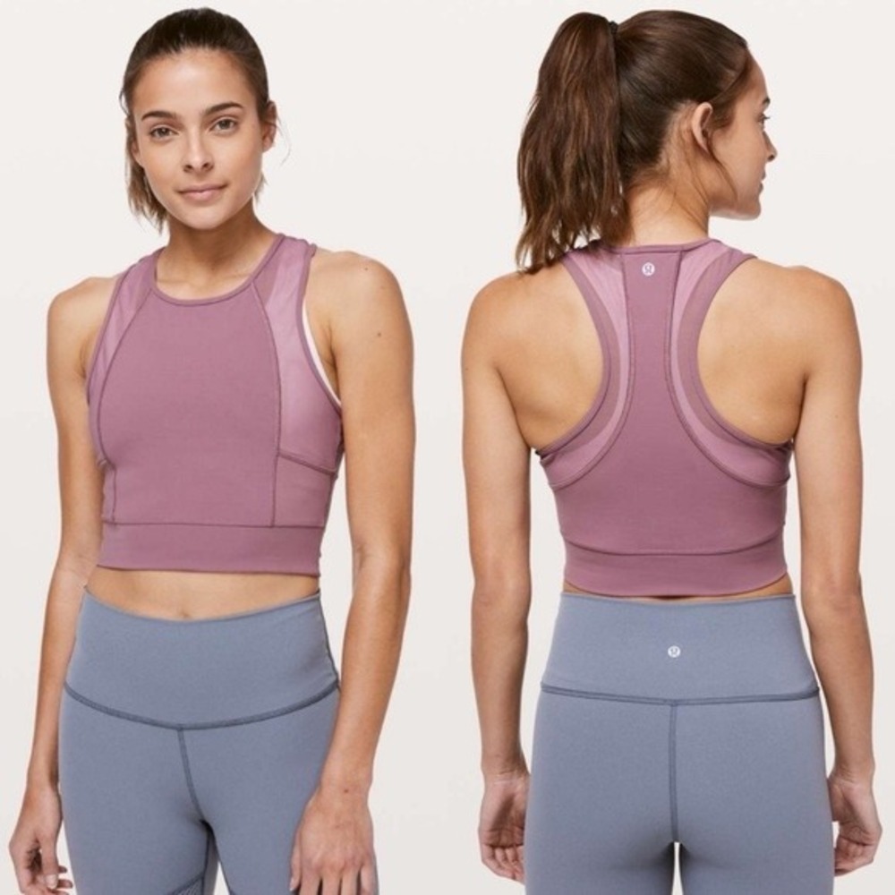 Lululemon Women's Laser Speed‎ Train Tank Figue Mauve Mesh Cropped Workout Top 4